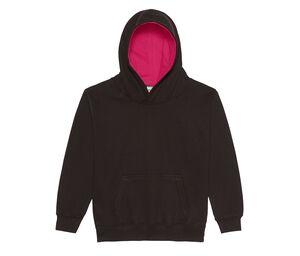 AWDIS JH03J - Sudadera infantil con capucha a contraste Jet Black/ Hot Pink