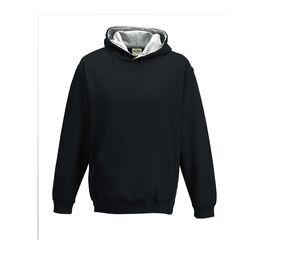 AWDIS JH03J - Sudadera infantil con capucha a contraste Jet Black / Heather Grey