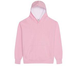 AWDIS JH03J - Sudadera infantil con capucha a contraste Baby Pink/Arctic White