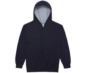 AWDIS JH03J - Sudadera infantil con capucha a contraste New French Navy / Heather Grey