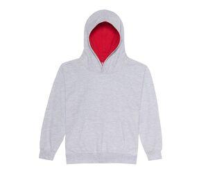 AWDIS JH03J - Sudadera infantil con capucha a contraste Heather Grey/ Fire Red